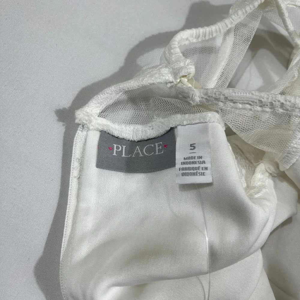 The Children's Place Dress Kids Size 5 Simply White Rhinestone Lace Mesh Neck